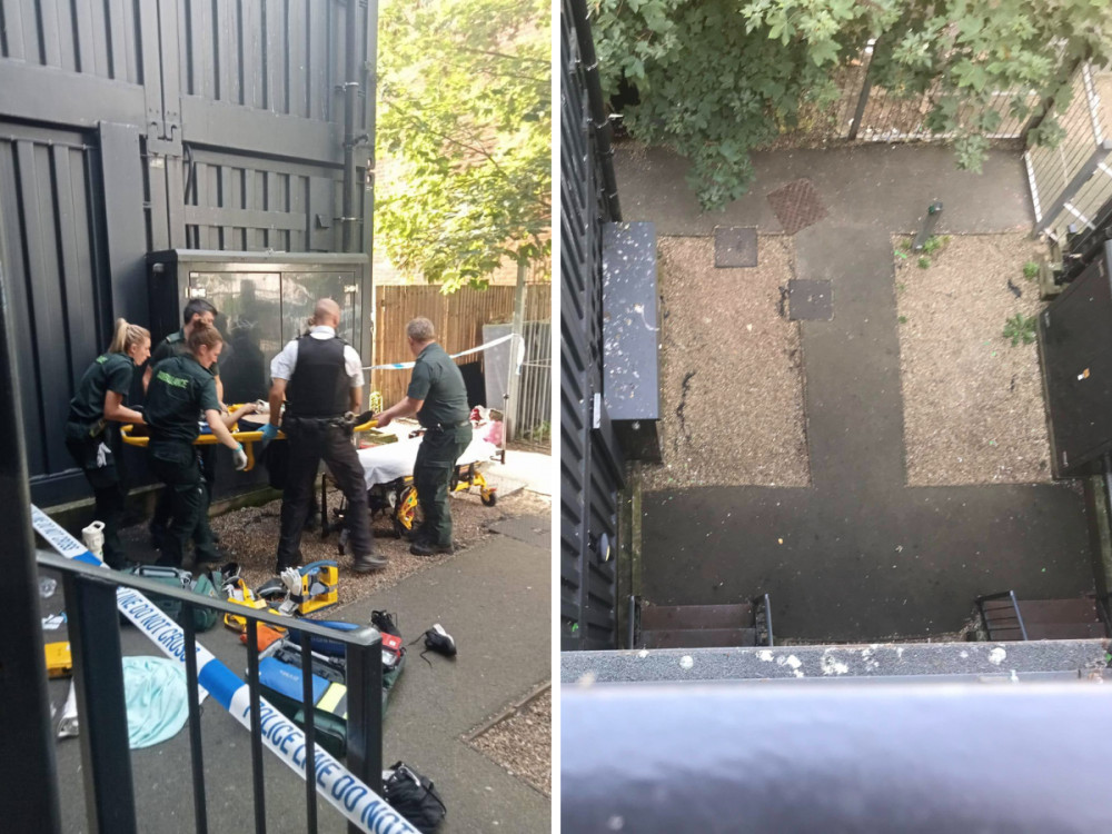 A woman suffers major injuries after falling from block walkway in Meath Court (credit: Rory Bennett).