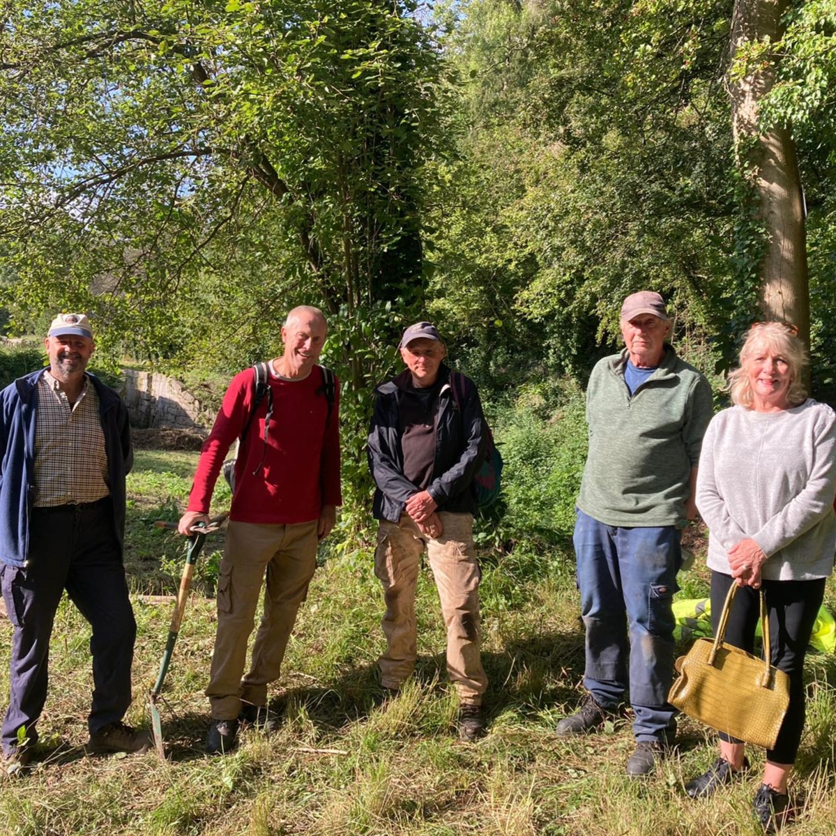 Karen Walker with Combe Hay Work Party volunteers Nigel, Richard, Steve and Jim