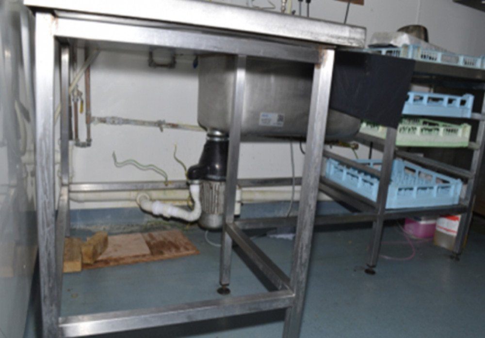 Bishops Wood Hospital kitchen area – sink and macerator underneath