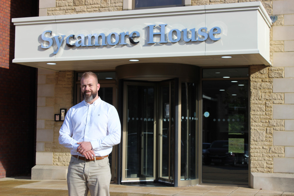 Moneybox Wills and Trusts Head Joseph Etherington outside his Tytherington office building. (Image - Macclesfield Nub News)