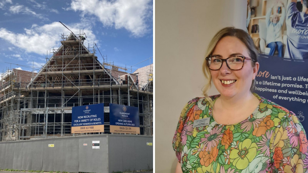 L: Claremont Manor under construction, Dawlish (Nub News/ Will Goddard). R: Laura Steward (Maria Mallaband Care Group)