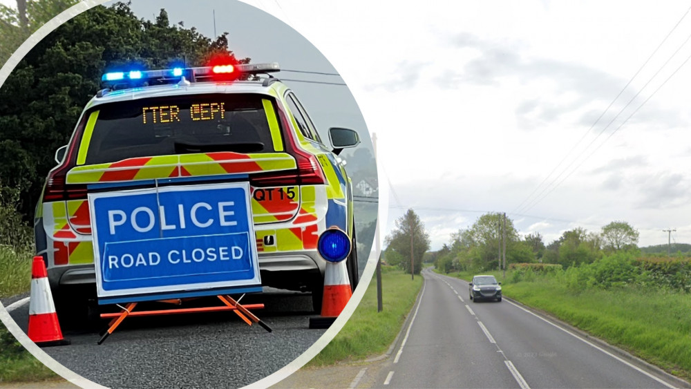 Hatfield Road in Langford was closed for four and a half hours following a collision between a van and a car. (Credit: Ben Shahrabi and Google 2023)