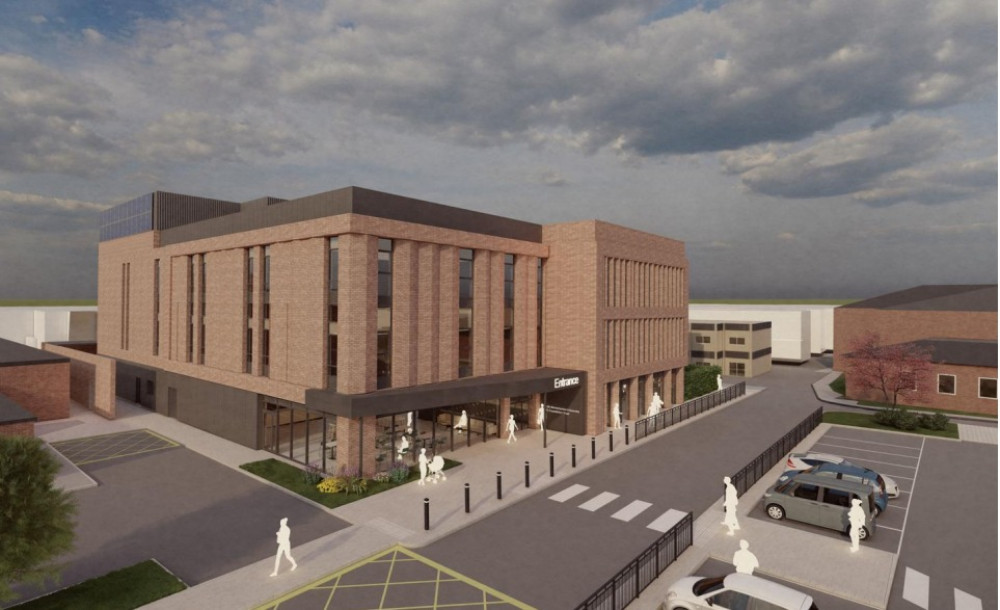 A CGI impression of what the new entrance at Warwick Hospital will look like (image via planning application)