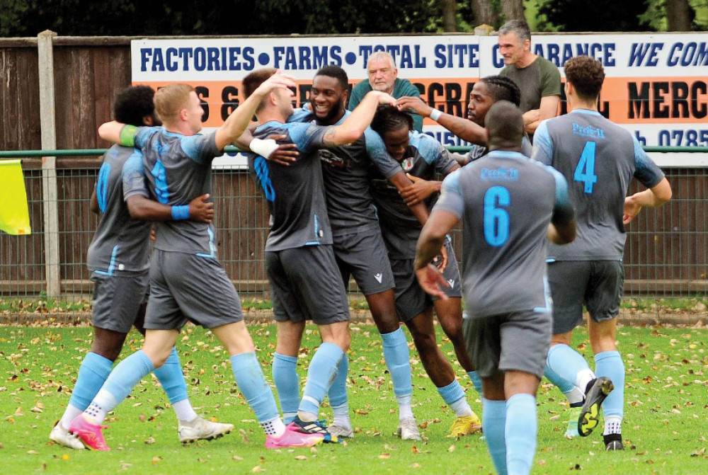 Grays celebrate their goal. Picture by Laurie Rampling.