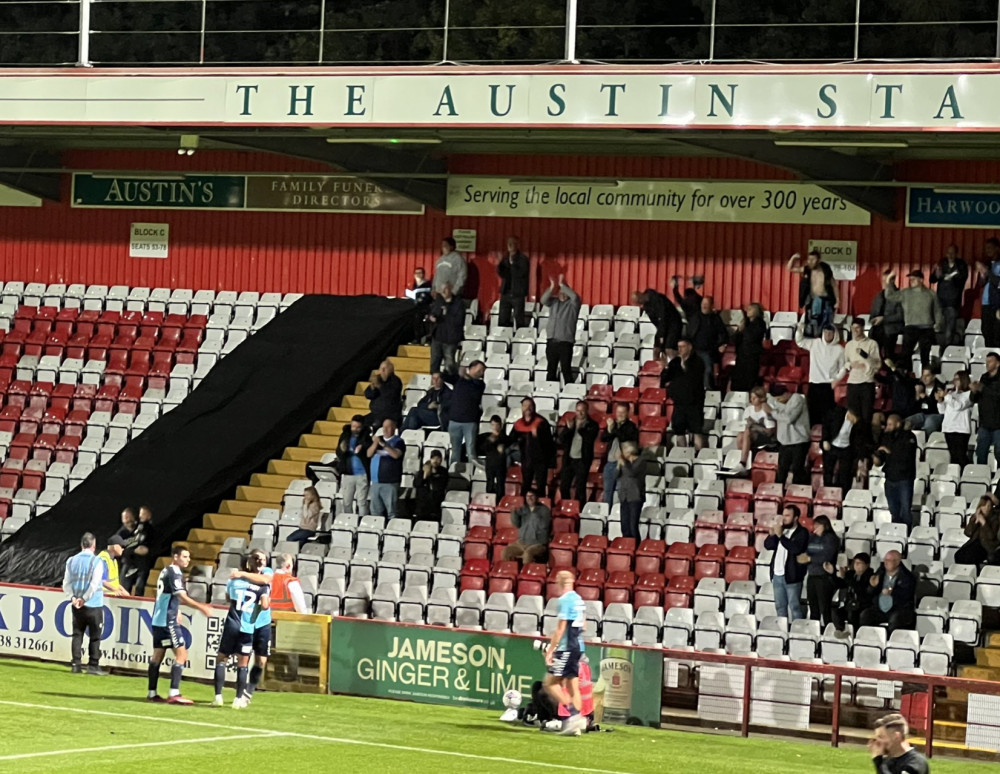 EFL Trophy: Stevenage 0-1 Wycombe Wanderers - Sam Vokes' header seals Chairboys' Lamex victory. PICTURE: The 96 travelling Wycombe fans celebrate Sam Vokes' goal. CREDIT: @laythy29 