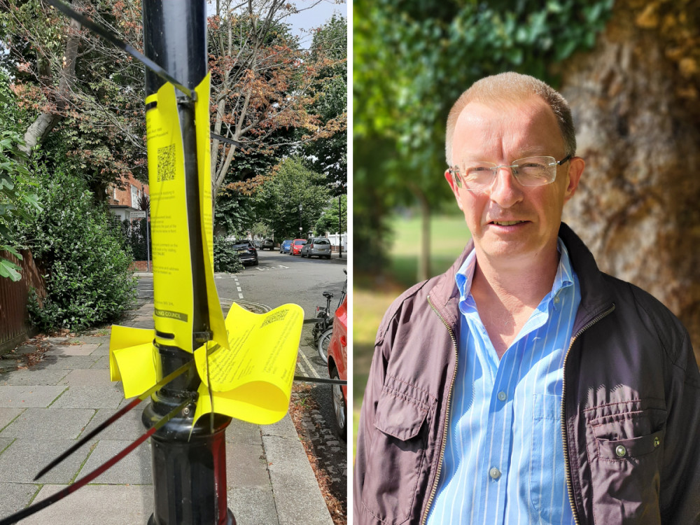 Southfield Liberal Democrat Councillor Andrew Steed found, "multiple notices on a lampost", in Ealing (credit: Andrew Steed).