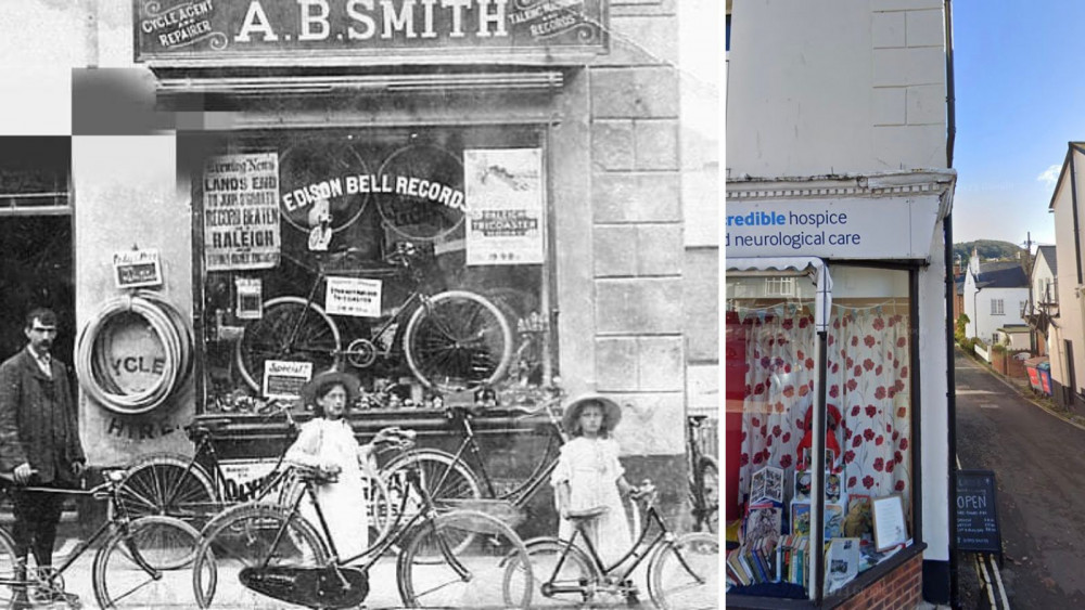 L: The cycle shop (Graham Symington). R: Sue Ryder shop in modern day (Google)