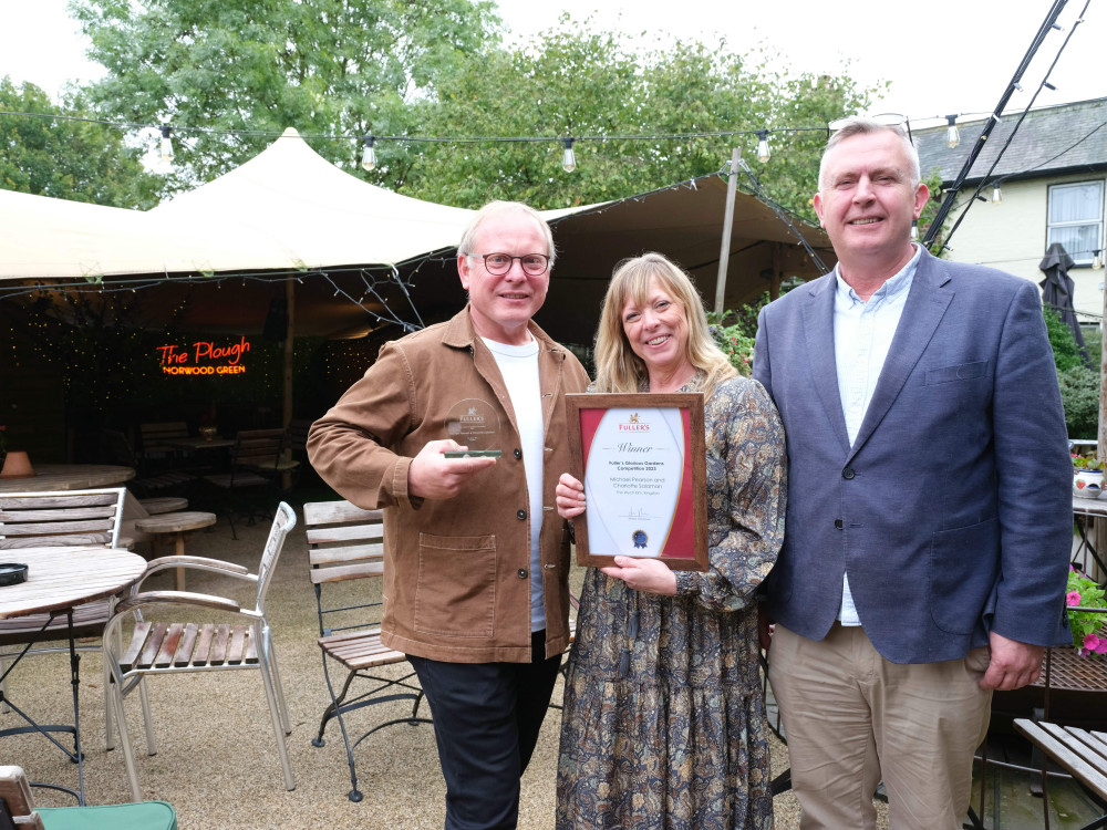 Michael Pearson and Charlotte Salaman win Fuller's Glorious Gardens award. (Photo: Fullers)