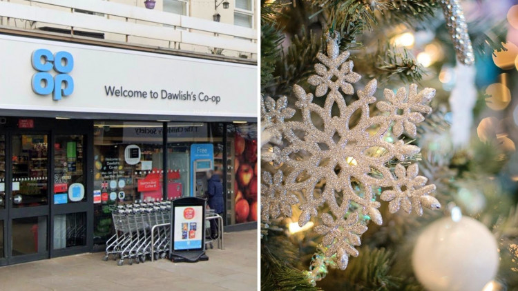 L: Co-op, Dawlish (Google). R: Christmas decorations (Pixabay)