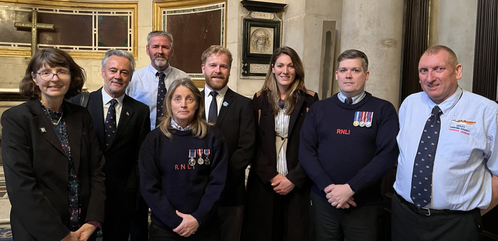 Di Bush, John Reason, Ade Jenner, Mark Holdsworth, Angela Rook, Emily Foster and Graeme Richardson (Picture: RNLI/Adam Prescott)