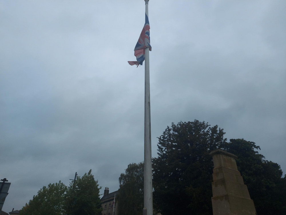 Centre of Midsomer Norton the flag flying October 18: Photo Midsomer Norton Nub News 