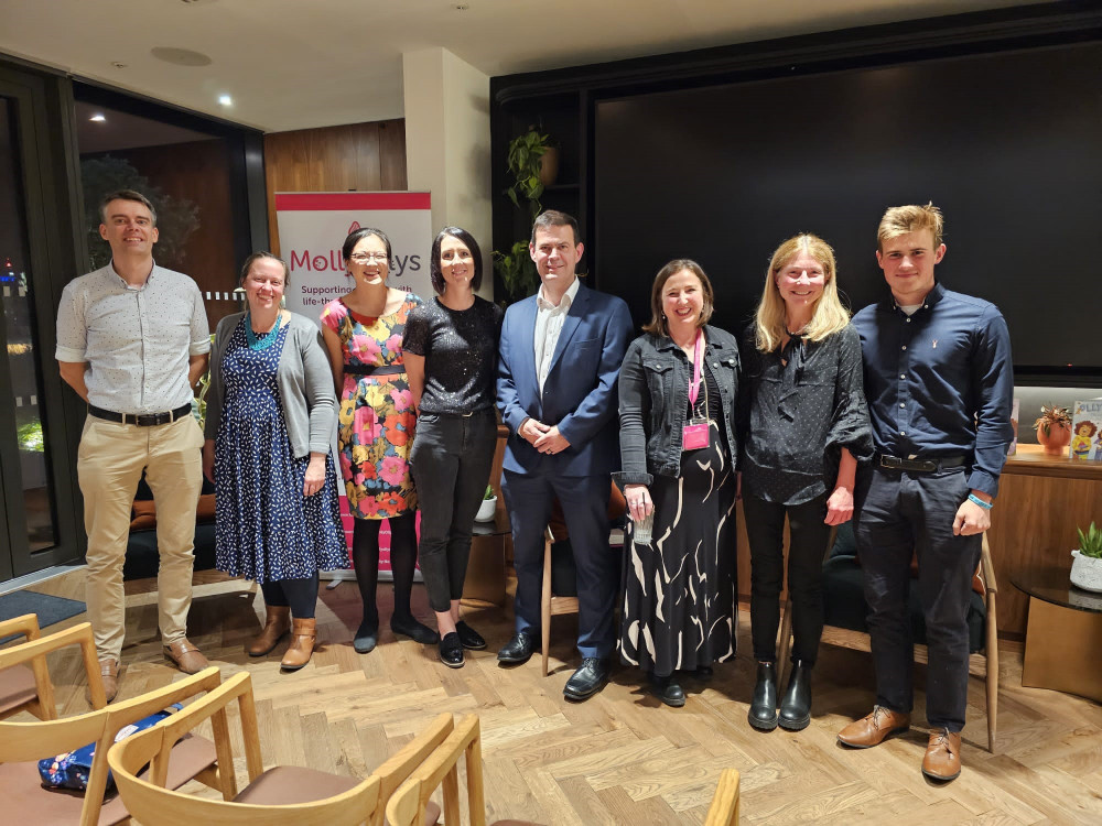 From left: Richard Harrison (BCH ); Christine Mott (BCH); Yifan Liang (BCH); Helen Ord (BCH); Dean Attwell (Oakland International); Rachel Ollerenshaw (Molly Ollys); Helen Queen (BCH) and Sam Attwell (Molly Ollys Young Ambassador) - (image via Molly Ollys)