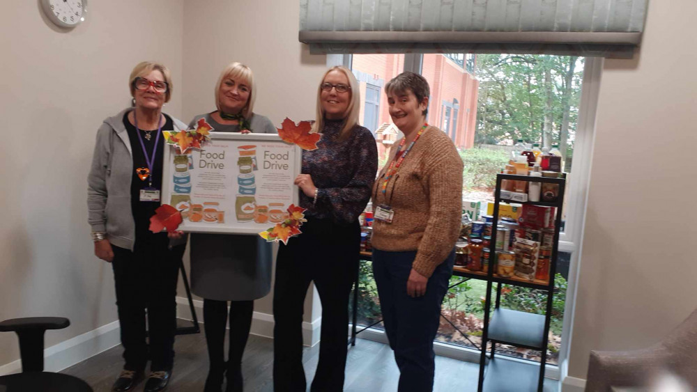 Twyford House general manager, Lorna Murphy (second from right) with colleague Rachel Boulton handing over the donations to Alsager and District Food Bank's Pia Baxter (far left) and Tracey Abbott. (Photo: Deborah Bowyer/Alsager Nub News)  