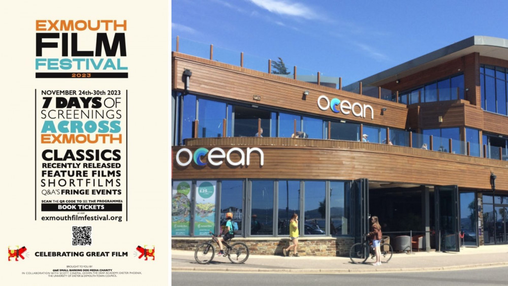 L: Flyer (Exmouth Film Festival). R: Ocean, Exmouth seafront (Nub News)