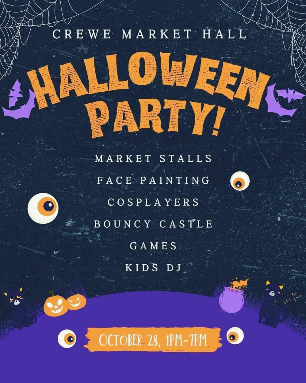 Crewe Market Hall and Wattalotta Sweetz Presents The Halloween Party this Saturday 28 October.