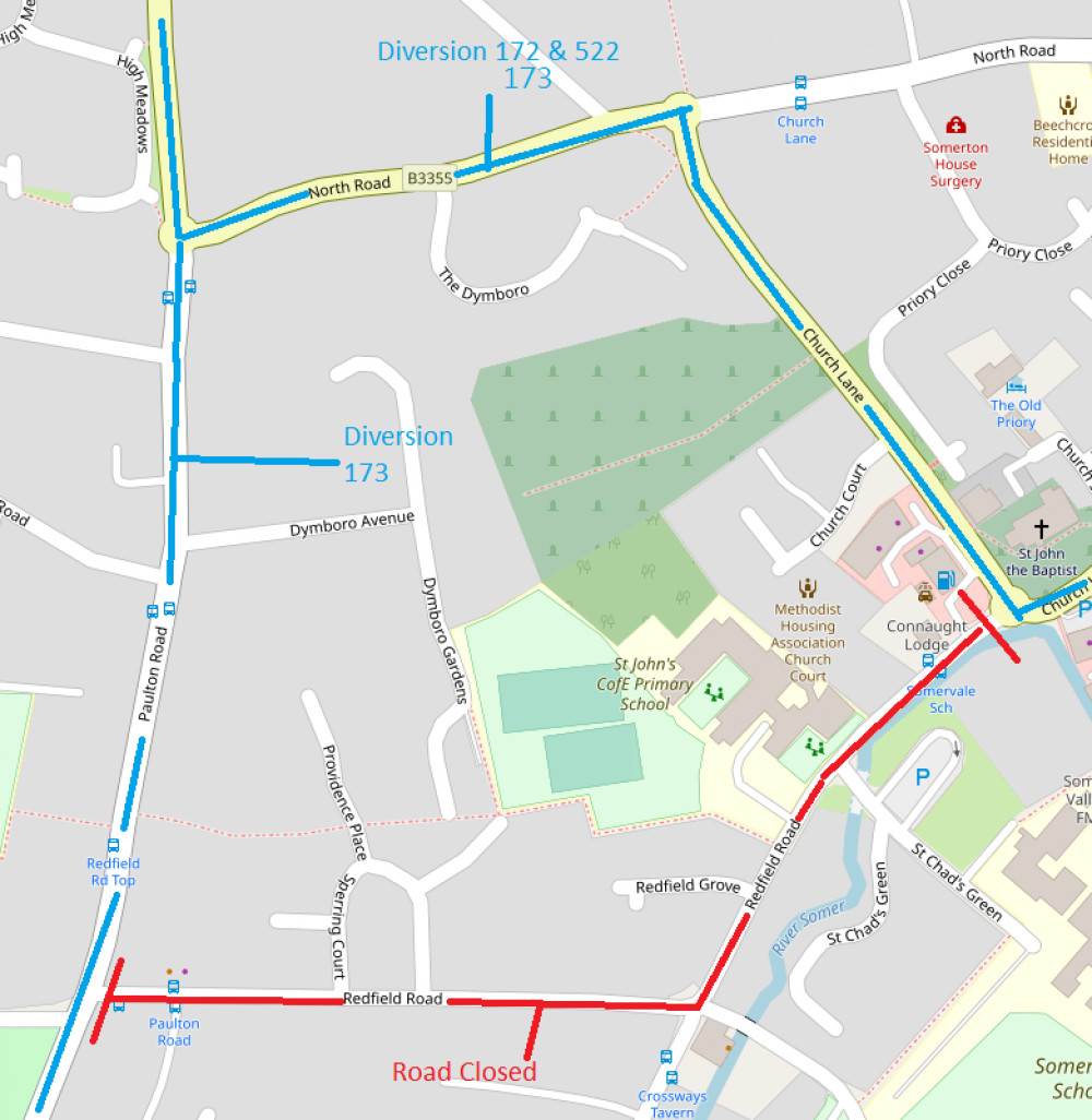 These are the closures in Midsomer Norton : Image First Bus