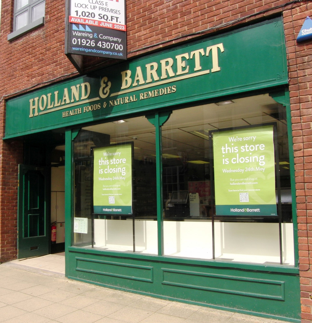 Warwick's Holland & Barrett on High Street closed in May 2023 and has been vacant since (image by Geoff Ousbey)