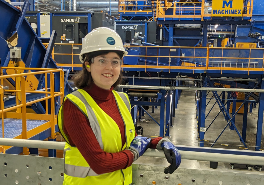 Local Democracy Reporter Ellie Brown at the new Sherbourne Resource Park Material Recycling Facility (image via LDRS)