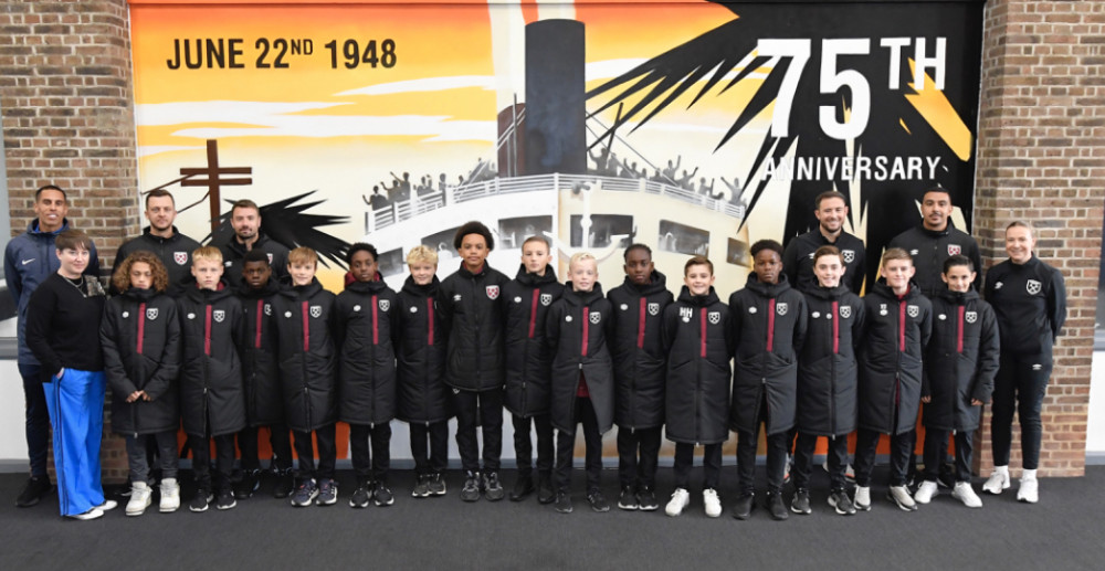 The young Hammers and their coaches at the Port of Tilbury. Picture by West Ham United.