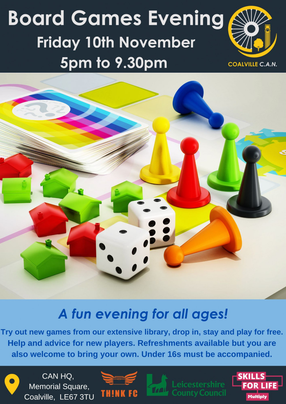 Board Games Evening the CAN Offices, Memorial Square, Coalville, Leicestershire