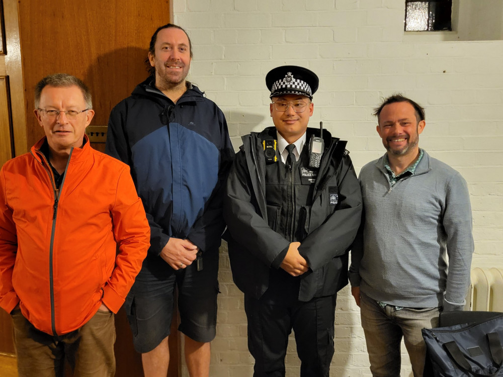 Councillors Andrew Steed (left) and Gary Malcolm (right) with PC Dom Thapa and the Chair of the Police Panel (credit: Gary Malcolm).