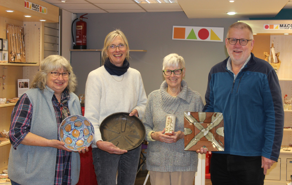 Hazel, Ann, Pat and Joe are four of the nine potters who have items for sale at Macc Pop-Up. (Image - Macclesfield Nub News)