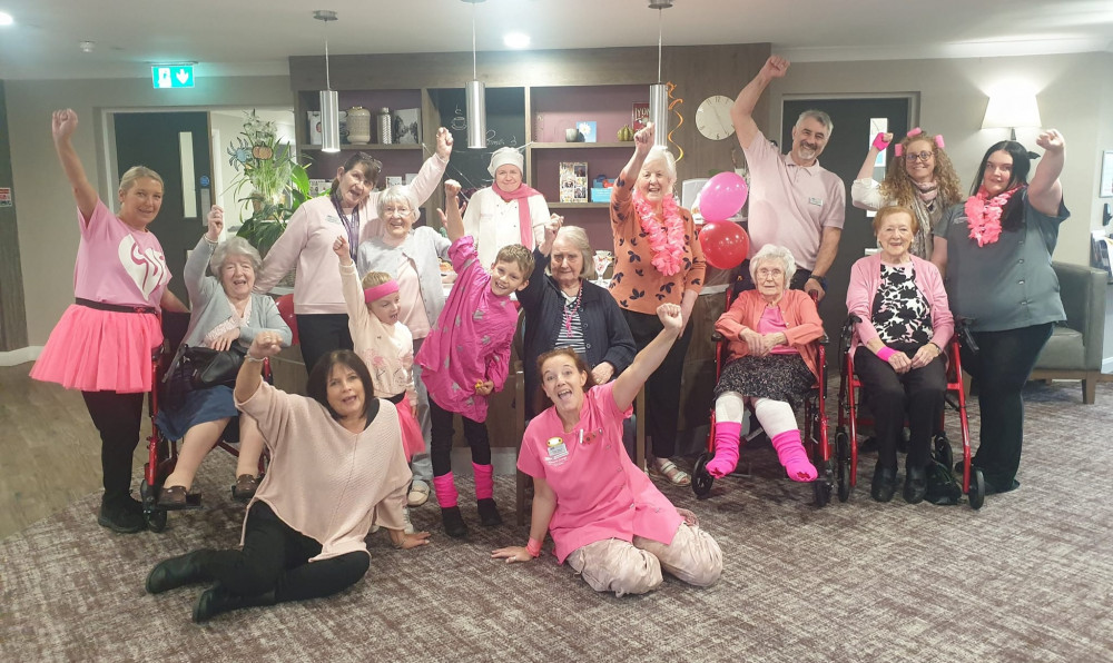 Residents and staff dressed head-to-toe in pink at Elworth Grange. (Photo: Ideal Carehomes)