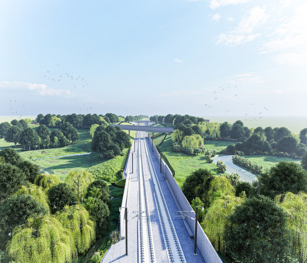 An artist's impression of the Canley Brook cutting to the north of Kenilworth (image via HS2)