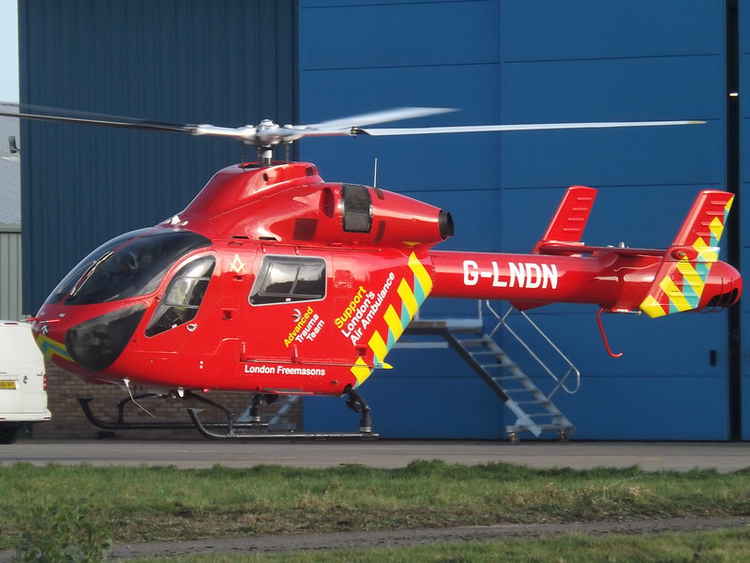 A G-LNDN McDonnell Douglas Explorer 902 Helicopter (London Air Ambulance) at Gloucestershire Airport / Credit: James via Flickr