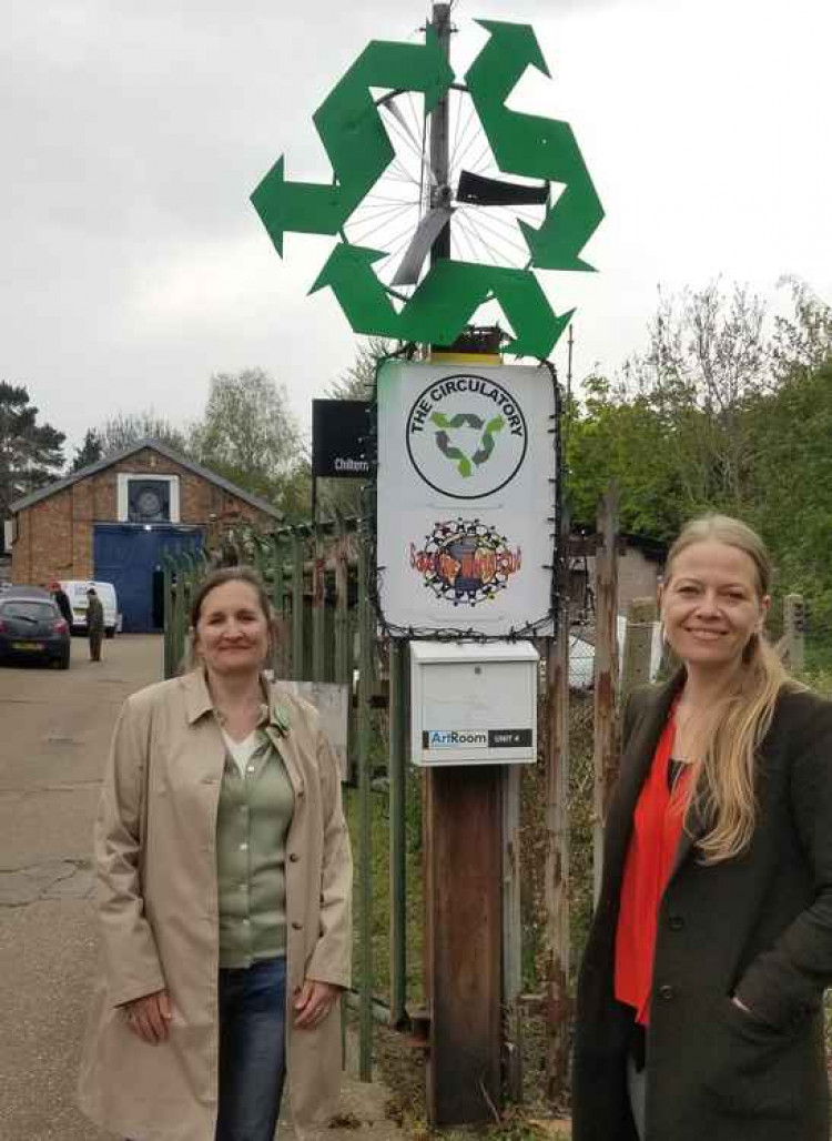 On Tuesday Andree Frieze (left) and Sian Berry, Green Party Candidate for Mayor, visited Save The World Club, a charity in Kingston that puts the principles of re-use and the circular economy into action by taking food, resources and goods that would have