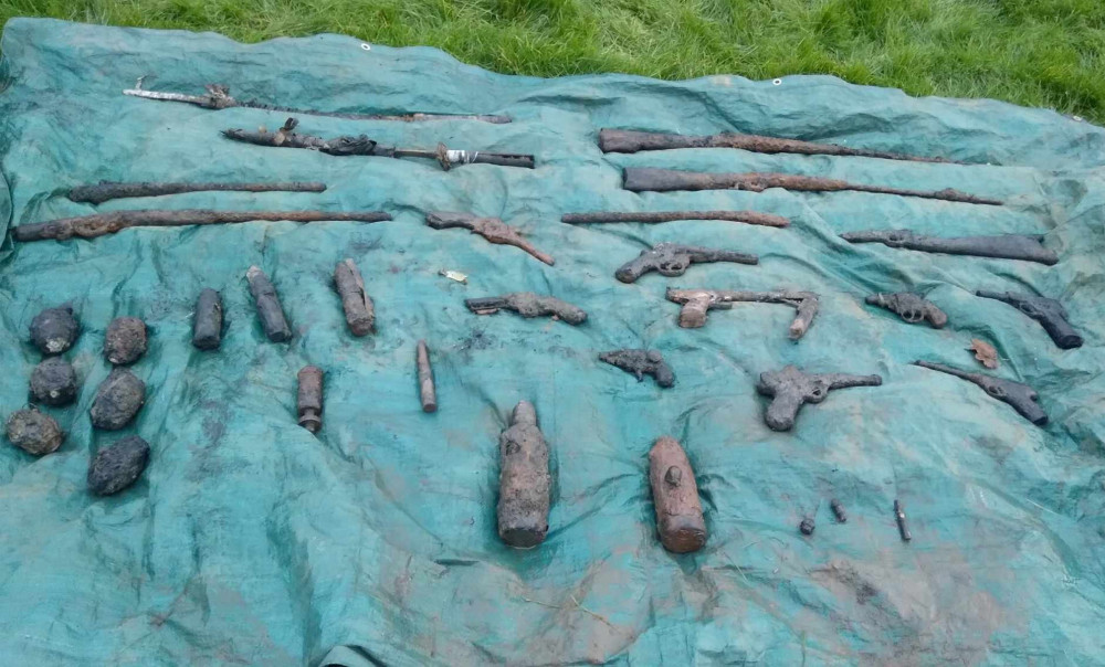 The haul of WW2 weapons was pulled out of the River Leam (image via SWNS)