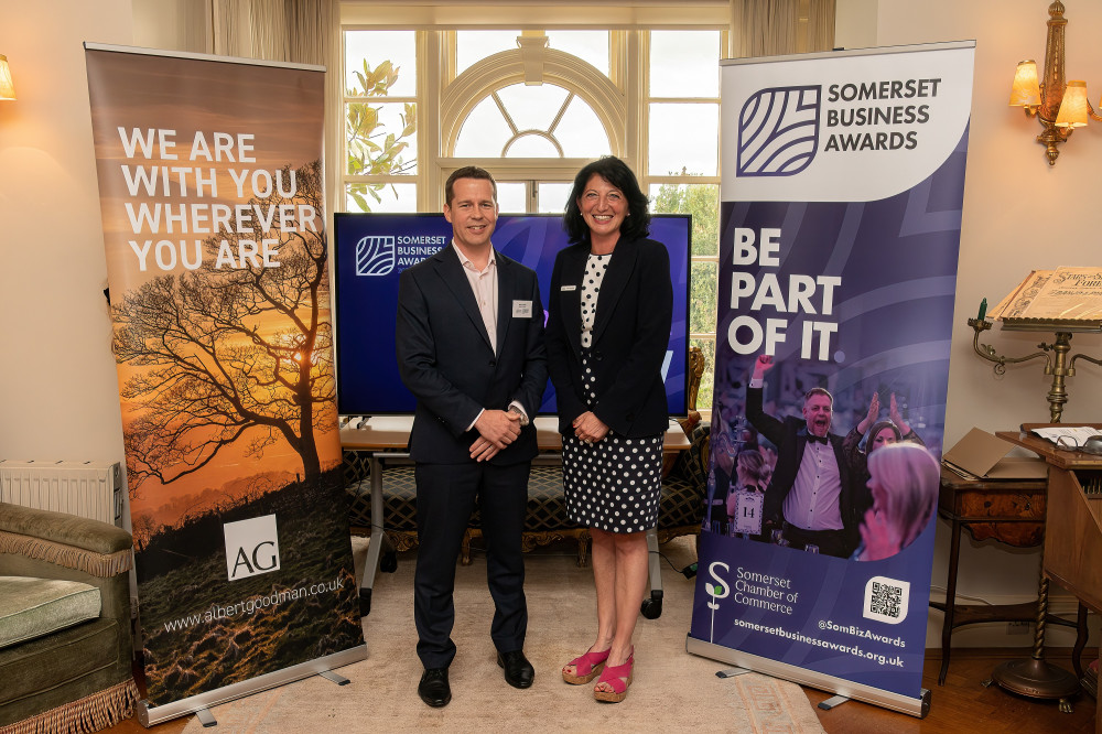 Mike Cahill of main awards’ sponsor Albert Goodman and Emma Rawlings, Chief Executive of Somerset Chamber of Commerce