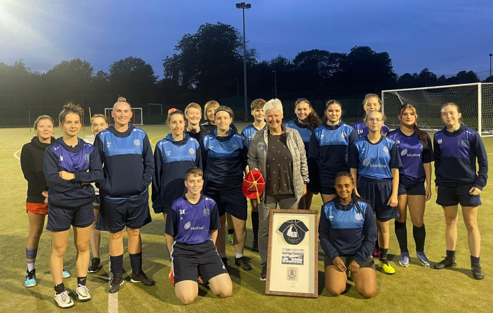 The club was recently visited by Macclesfield's first ever Lioness, Sue Whyatt, who was part of the first-ever England women's national football team squad. (Image - Macclesfield Town Ladies FC)