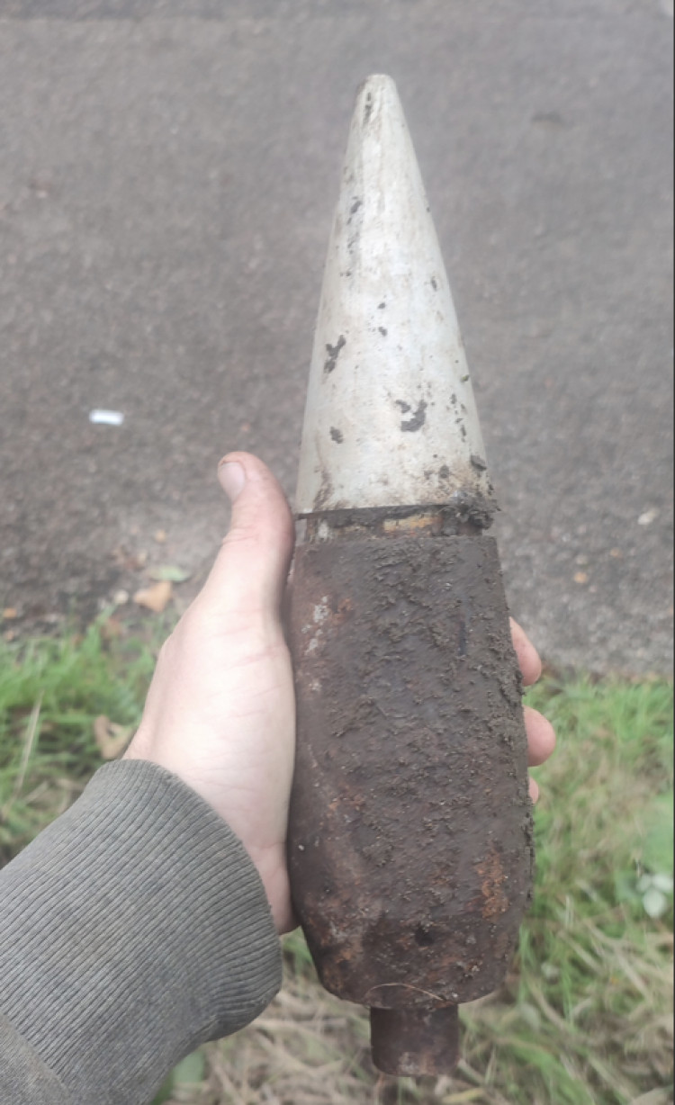 What Stanley found. The World War Two ordnance that gardener Stanley Baker found while working in Letchworth on Friday morning. CREDIT: Stanley Baker  