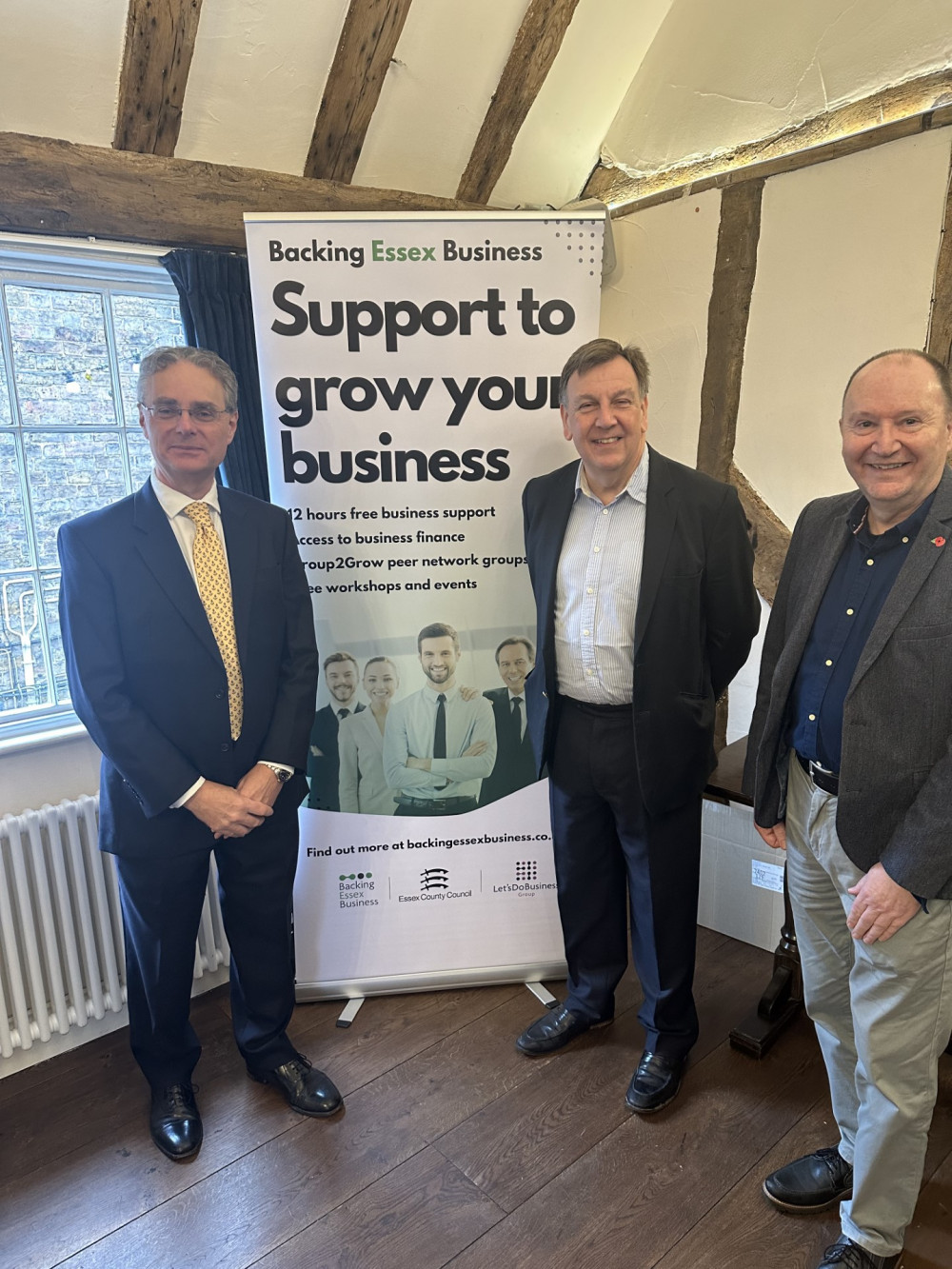    Sir John is pictured with Robert Laurie of Backing Essex Business and Cllr Richard Siddall.