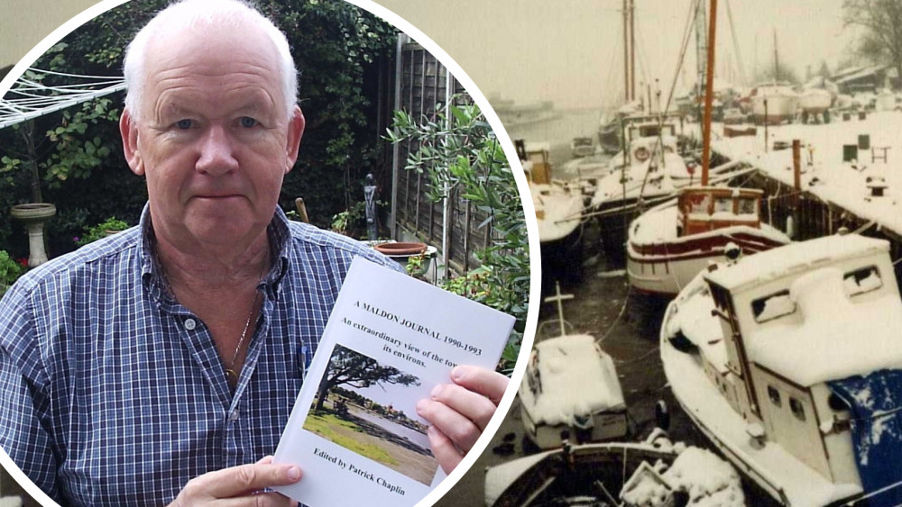 Patrick Chaplin and his new book 'A Maldon Journal' (left), and an area of Fullbridge in the early 90s (right) (Photo Credit: Patrick Chaplin)