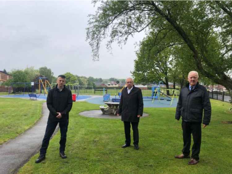 PCC John Dwyer, Frodsham & Helsby Conservative Leader Adam Wordsworth, and Helsby Parish Council Chairman Terry  O'Neill at Helsby Parish Play Area