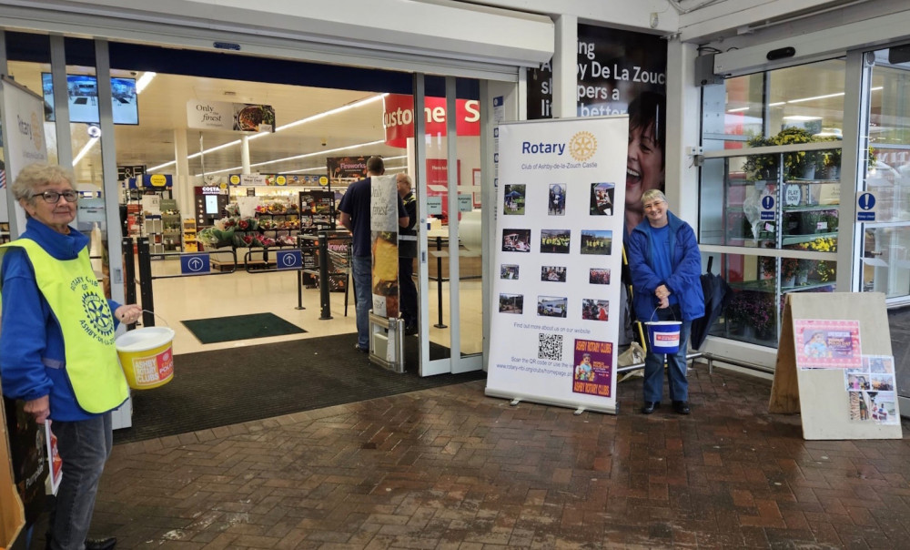 Rotarians collecting for polio eradication at the Tesco Extra store in Ashby. Photo: Supplied