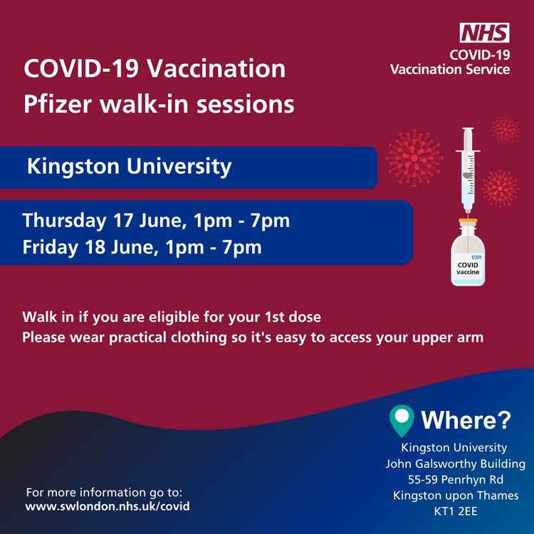 Kingston Council advertised the walk in vaccination centre today (Credit: NHS Covid-19 Vaccination Service)