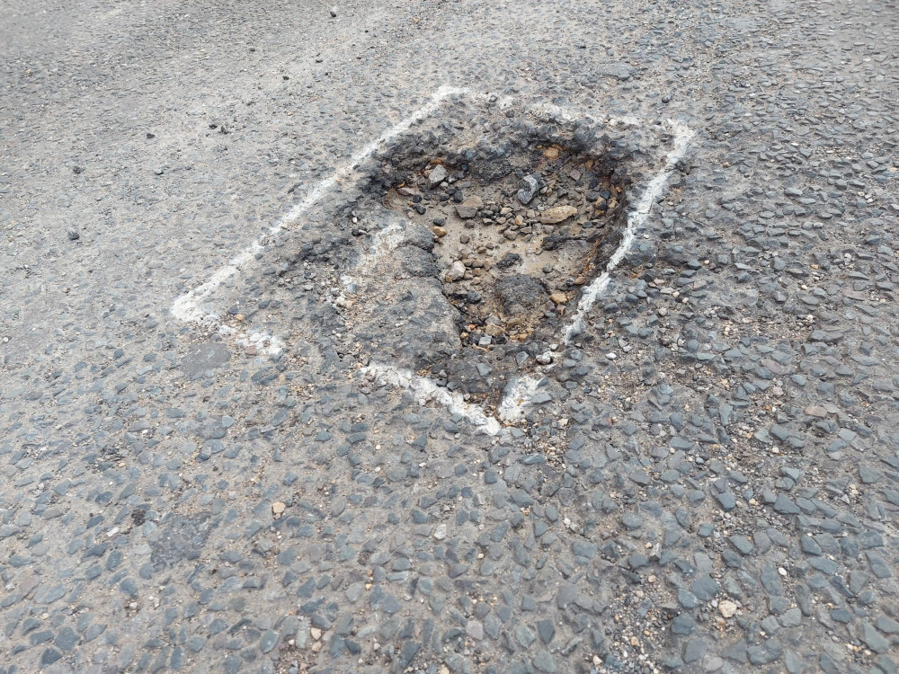 Pothole in Frome on Selwood Road - and not the deepest  : Photo Frome Nub News 