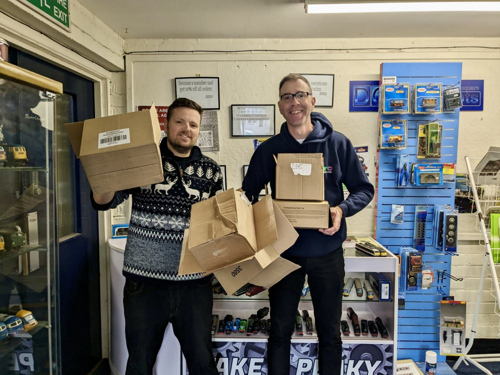 Left-right: Jason Thickpenny, Rocket Railways Owner, and Paul Fagan, Marlene Reid Centre Manager. Photo: Supplied