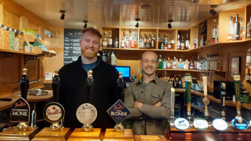 The Mere's Aron Donnelly with licensee Charlie Charlesworth who has had the popular pub for 10 years. (Photo: Nub News)