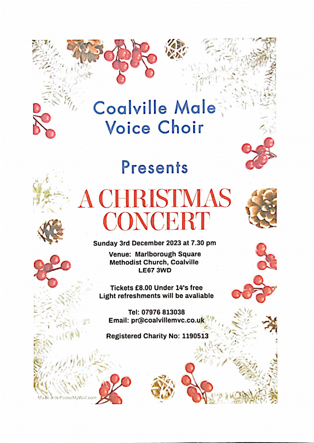 Coalville Male Voice Choir Xmas Concert at at Marlborough Square Methodist Church, Coalville