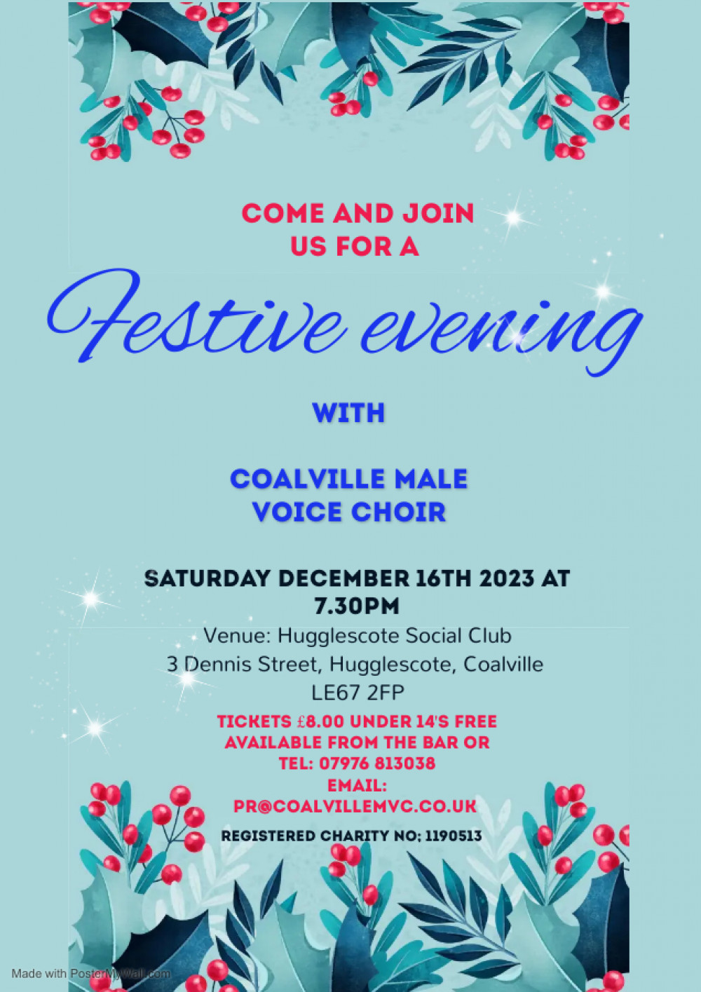 A Festive evening of song with the Coalville Male Voice Choir at Hugglescote Social Club, Dennis Street, Hugglescote, near Coalville