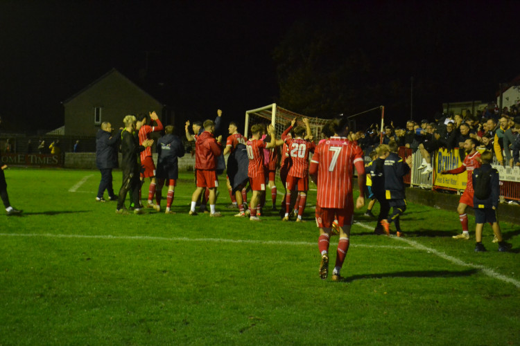 Cheers for that game  : Frome Town FC celebrate in front of a delighted crowd. Frome Nub News
