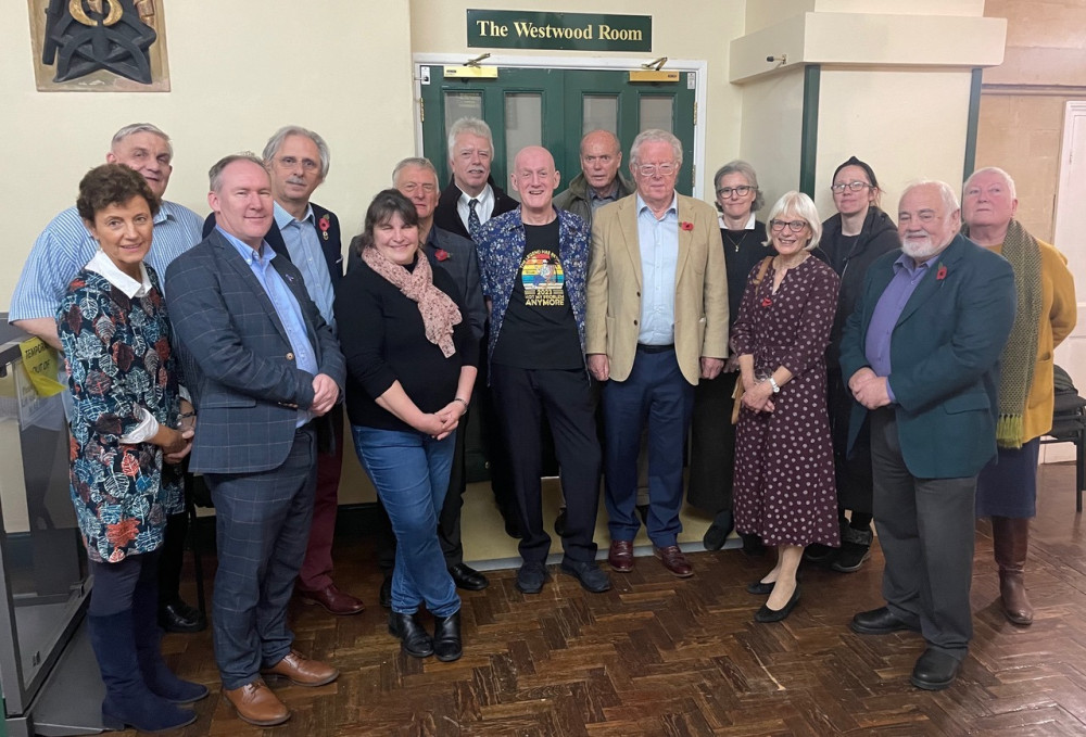 Kevin outside the Westwood Room with city councillors past and present and Town Clerk Steve Luck on the left