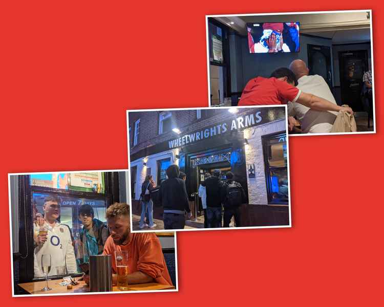 A montage of photos from the Wheelwright's Arms in Kingston, where football fans watched the Euro 2020 final (Credit: Nub News)