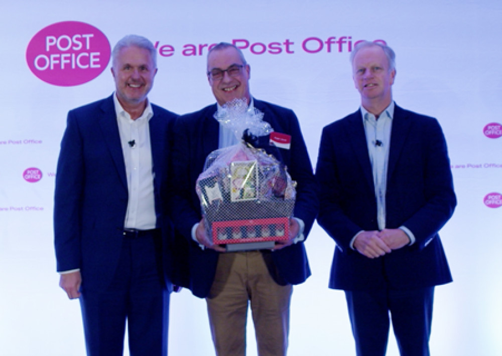 Post Office Group Chief Retail Officer, Martin Roberts, Postmaster Roger Jacob and Post Office Chief Executive Nick Read.