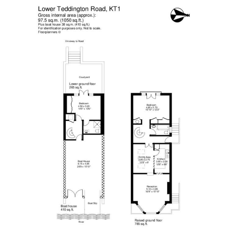 A plan of the boathouse showing its storage room and location of the 2 bedrooms (Credit: Ross Hand Estate Agents)