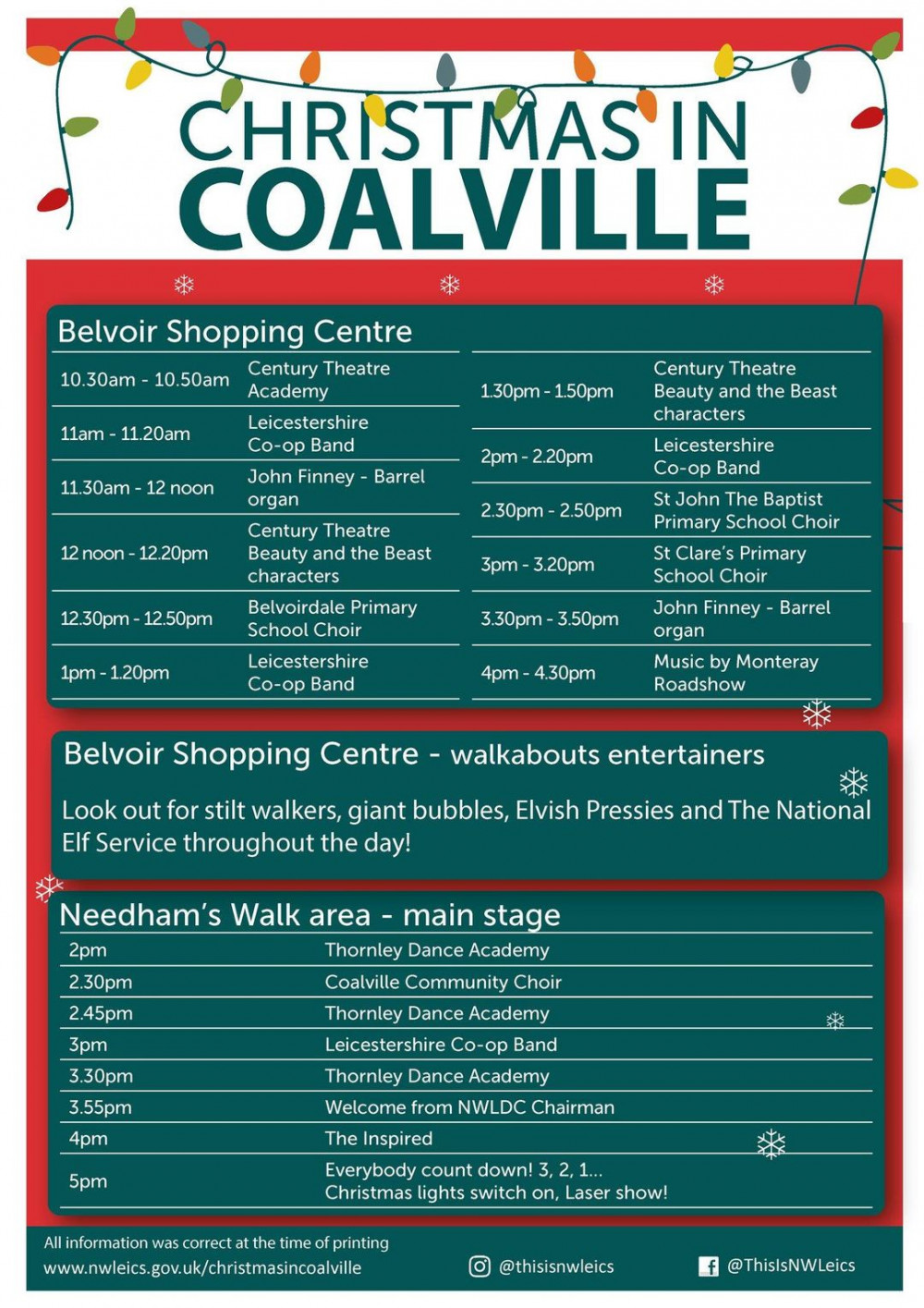 Christmas in Coalville day followed by the lights switch on at 5pm in Coalville town centre. Image: North West Leicestershire District Council